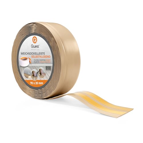Quest Rodapiés Flexible Autoadhesivo, Rodapié de PVC - 70 mm x 20 mm - Moldura flexible para pared y suelo – decorativo, resistente a los rayos UV (Color arena, 1m)
