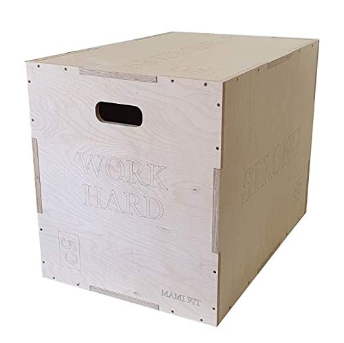 Mami srl Jump Box Salti Gimnasio Entrenamiento Aeróbico Crossfit de madera sólida y resistente con asas para transporte 3 variantes Box pliométrico grabado personalizado (Small 45 x 35 x 25 cm)