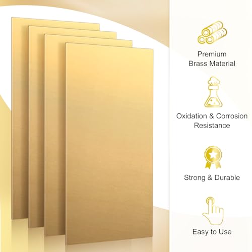 Image of Yaocom 4 Pieces Brass Sheet 6 inch x 12 inch, 22 Gauge(0.6mm) Thickness Brass Plates for Engraving Crafting Carving DIY Film Attached Thin Metal Sheets