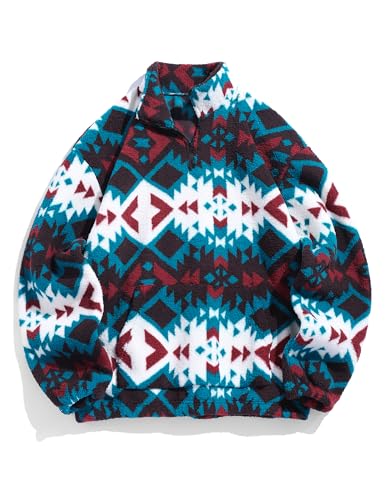 Image of ZAFUL Men 1 /4 Zipper Sweatshirt Ethnic Aztec Printed Kangaroo Pocket Fall Winter Pullovers Jacket Unisex Hoodie Tops