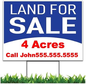 Custom Land For Sale Yard Sign, Red Black White (24x18 Inches)