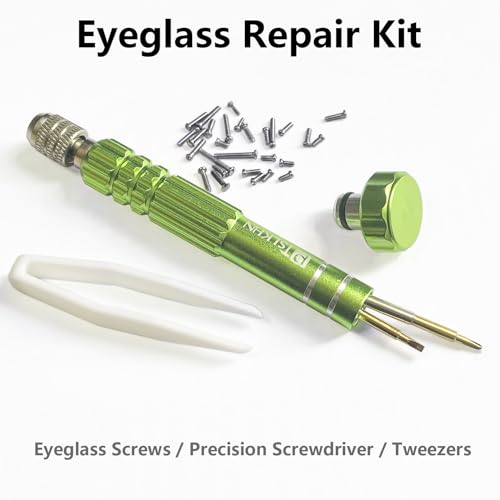 Image of PTSLKHN Eye Glass Repairing Kit, S2 Steel Screwdriver with 15 Types of Screws, Precision Eyeglass Repair Tool Set (Green2in1-screws)