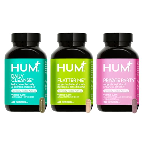 HUM Womens Health Bundle - Detox for Clear Skin and Improved Digestion, with Digestive Enzymes for Bloat Relief, and Vaginal Probiotics for a Full Bodies Approach to a Womens Health