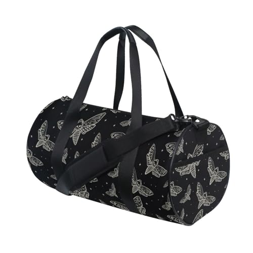 Gothic Skull Butterfly Moth Round Duffel Sports Bag Lightweight with Inner Pocket Gym Bag for Men Women Duffle Bag for Travel Sports4