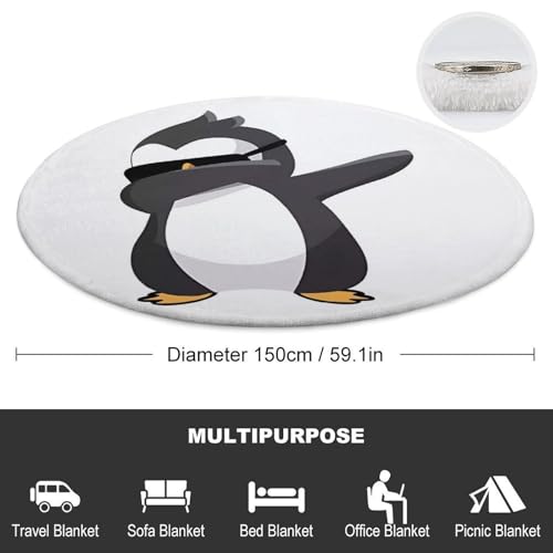 Couverture ronde pingouin en flanelle de 150 cm pour décorer le canapé