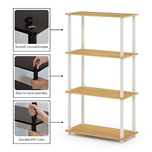 Image of Furinno Turn-N-Tube 4-Tier Multipurpose Shelf Display Rack, Round Tubes, Blonde Maple /White