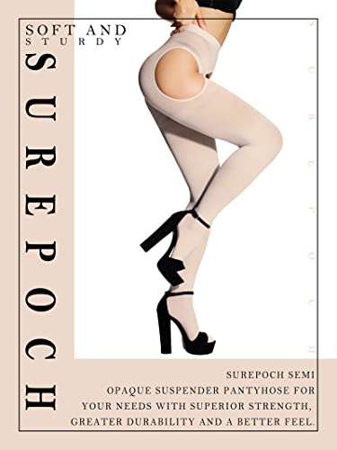 Image of SUREPOCH Suspender Tights for Women Plus Size Garter Belt White Control Top Pantyhose