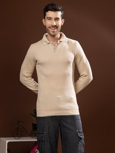 Image of TYSORT Men's Knitted Polo Sweater Casual Full Sleeve Pullover Sweater with Button Collar