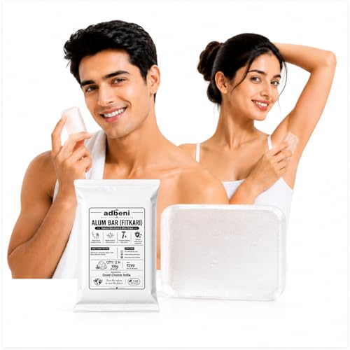 Image of Adbeni Premium Alum Bar (Fitkari) 100g x 2pcs | for Men & Women | Natural After Shave Care | For Skin Tightening, Underarm Freshness, Pimples Care & Foot Care | Travel Friendly Crystal Stone