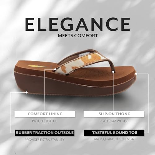 Image of Volatile Neville Wedge Sandals for Women Featuring Soft Webbed Textile Thong Post, Padded Lining, and Slip-On Wedge Style