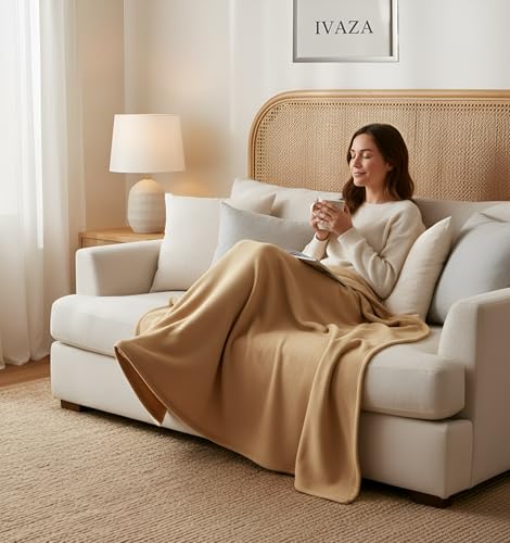 Image of IVAZA Solid Fleece Bed Blanket Double Bed 480 GSM Lightweight Winter Blanket for Home & Travel | Warm & Cozy Microfiber Blanket for Adults & Kids | Breathable & Durable Gold