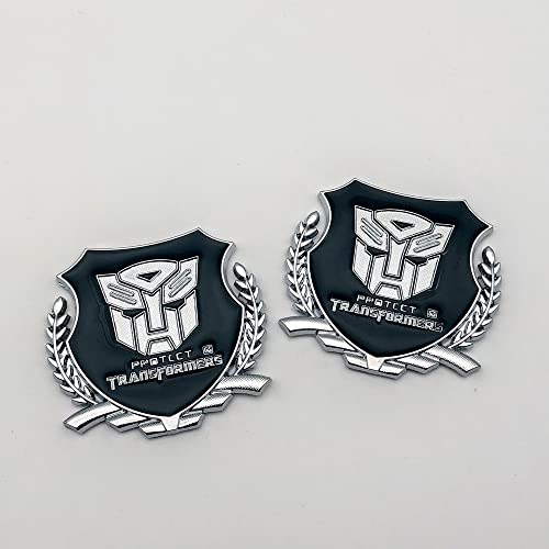 Hqs 2Pcs Metal Chrome Car Body Transformers Autobots Logo Emblem 3D Door Fender Trunk Badge Side Wing Racing Suv Sticker (Silver) #TOP1