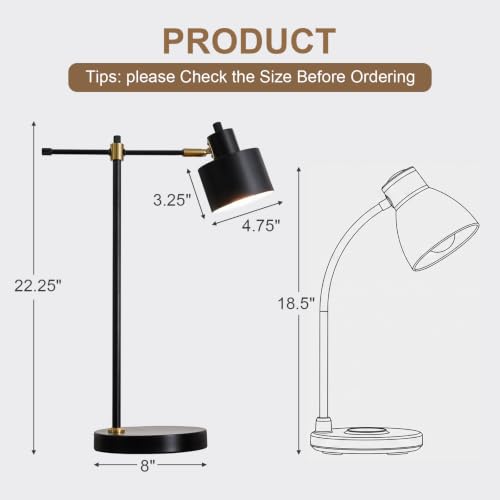 Image of OYEARS 22.2 inch Modern Desk Lamp, Metal Table Lamp with LED Bulb, Adjustable Reading Lamps for Living Room, Mid Century Task Lamp for Home Office, Industrial Bedside Lamps with Solid Base,Black
