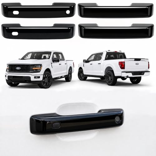 Zacxoxsr No Adhesive Snap-on Car Door Handle Cover Protector Compatible for Ford 2021 2022 2023 2024 2025 2026 F150 Bronco, 2023 2024 2025 2026 Super Duty F250 F350 F450 Accessories (1. Glossy Black)