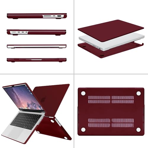 Image of MOSISO Compatible with MacBook Pro 14 inch Case 2025 2024 2023 2022 2021 M5 M4 M3 M2 M1 A3434 A3112 A3185 A3401 A2918 A2992 A2779 A2442, Hard Shell&Keyboard Cover&Screen Film&Pouch,Marsala Red