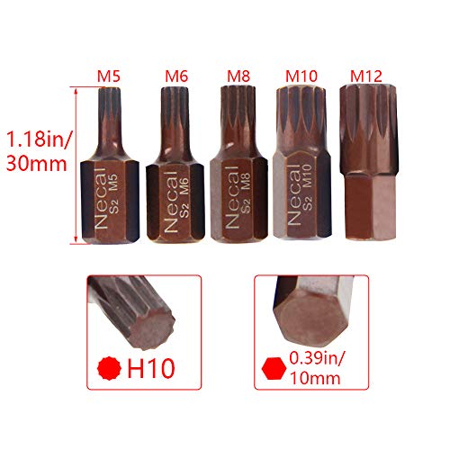Auniwaig Torx Screwdriver Bits 12 Point Spline, 10Mm Hex Shank S2 Alloy Steel No-Magnetic 1.18-Inch Length Screwdriver Bits M5 M6 M8 M10 M12 30Mm Length 5Pcs #TOP1
