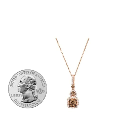 3/4 Carat Diamond Square Pendant Necklace For Women In 14K Rose Gold (Brown/H-I, Si2-Si3, Cttw) On 18 Inch Chain With Lobster Claw Clasp By Levian #TOP4