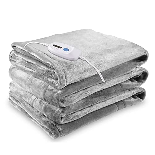 Electric Blanket Heated 72"X84" Full Size Oversized Flannel Heated Blanket, Etl Certification Fast Heating With 4 Heating Levels &10 Hours Auto Off, Machine Washable-Grey #TOP13
