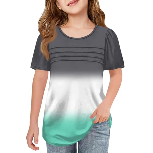 Girls Short Sleeve Pleated T-Shirts Summer Crewneck Casual Tops for Kids 2-13 Years - Main Image