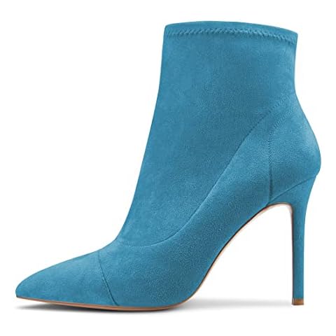 HDEUOLM Women Stiletto High Heel Pointed Toe Ankle Boots Short Bootie Slip-on Dress Sexy Party 10 CM Heels Boots Turquoise Green 6 UK Cover
