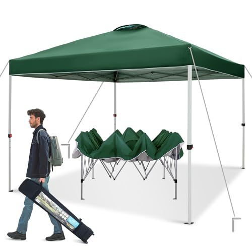 GREEN PARTY 10x10 ft Pop Up Canopy Tent, Easy Up Instant Outdoor Canopy with Vented Top, Straight Legs, Wheeled Carry Bag, 4 Ropes & 8 Stakes - Green