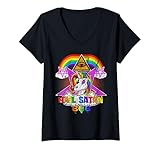 donna hail satan unicorn pentagram 666 occult gothic goth gift maglietta con collo a v