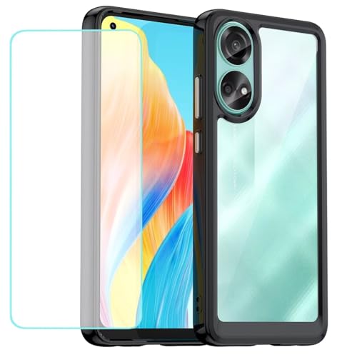 Wanyuexes Oppo A78 4G�P�[�X�ACPH2565�P�[�X�A�����K���X�X�N���[���v���e�N�^�[�A���ϖh�~�N���A�n�[�hPC�o�b�N&�\�t�gTPU�o���p�[�ی�d�b�J�o�[ Oppo A78 4G�p �N���X�^���u���b�N