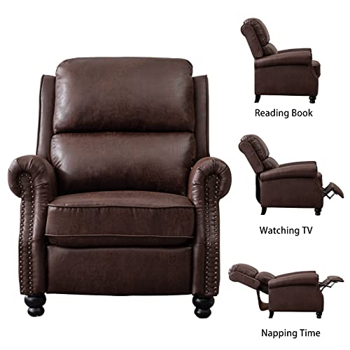 Canmov Pushback Recliner Chair Leather Armchair Push Back Recliner With Rivet Decoration Single Sofa Accent Chair For Living Room, Red Brown #TOP2