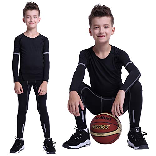 Image of 2 /3 /4 Pcs Boys Girls Base Layer Athletic Compression Leggings and Shirts Thermal Underwear Set Running Pants Tights
