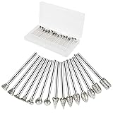 15pcs Diamond Burr Bits,HARDELL Rotary Engraving Bits Set with 1/8-inch Shank, Diamond-Coated Stone Carving Accessories Bit for Rotary Tools