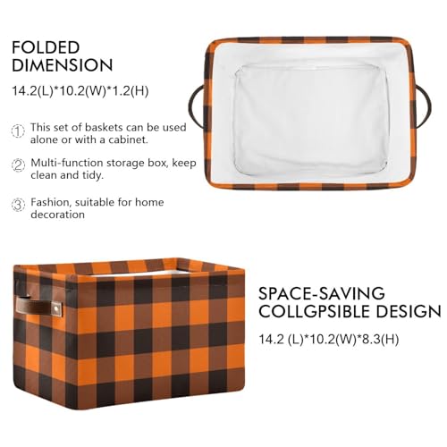 Image of Aslsiy Storage Basket Orange Black Plaid Nursery Bins Baby Box Canvas Clothes Shelf Basket Laundry Hamper Gift Basket for Home Closet 1 Pcs