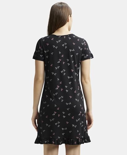 Image of Jockey RX25 Women Micro Modal Cotton Ruffled Hem Styled Half Sleeve Printed Sleep Dress (Colors & Prints May Vary)