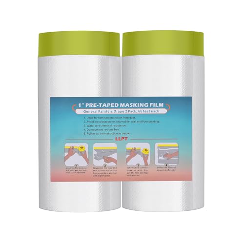 LLPT Abdeckfolie Klebeband mit Folie | 2 Rollen | 150cm(ungefaltet) x 20m | Transparent Abdeckfolie Selbstklebende Malerfolie Malerband | Zum Schutz von Autos Wänden (MFTG1520) | Grünes Washi-Papier