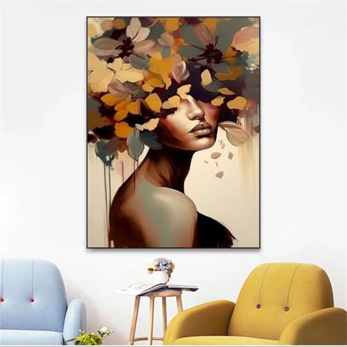 Portrait de femme floral abstrait TONGYINLI pour illuminer un salon sombre