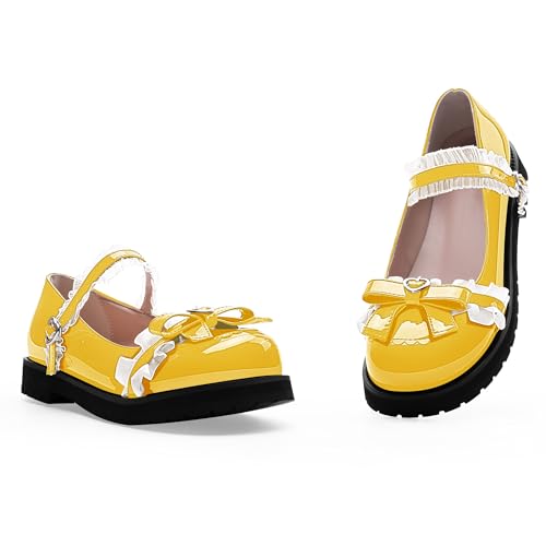 Women's Bow Mary Janes Flats Kawaii Lace Ankle Strap Platform Shoes4