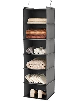 MAX Houser 6 Tier Hanging Closet Organizer with 2 Sturdy Hooks, Grey