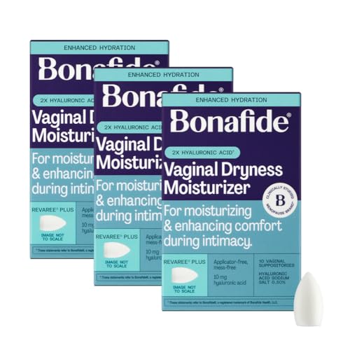 Bonafide Extra Strength Vaginal Moisturizer Revaree Plus 10 mg Hyaluronic Acid Hormone-Free For Vaginal Dryness Associated with Pain & Sensitive Tissue 3-Month Supply