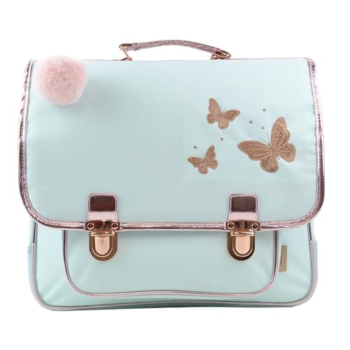 Cartable Papillons 38 cm vert pastel pour ranger tous les grands cahiers