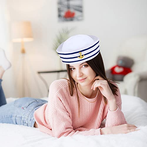 YOUDALIS Sombrero de Marinero de Yate Sombreros de Azul con Blanca Gorro Marino Marinero Sombreros de Fiesta para Accesorio de Vestuario, Fiesta de Disfraces (3 Paquetes)