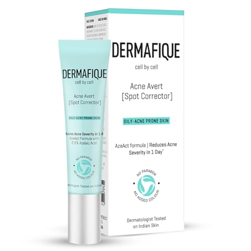 Image of Dermafique Acne Spot Corrector 10ml |Clinically tested to reduce Acne Severity in 1 Day* |2.5% Azelaic Acid | Oily /Acne Prone /Dry /Sensitive Skin | DermatTested on Indian Skin| Anti-Acne Solve |Women & Men