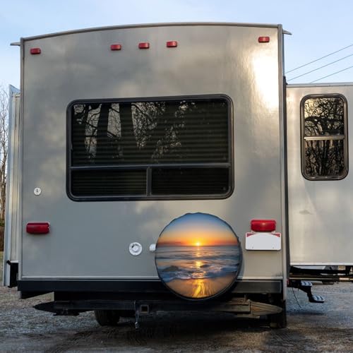 Image of Colorful Sun Over The Sea Waves Reflections Tropics Spare Tire Cover Dust-Proof Wheel Tire Cover Fit Trailer, RV, SUV and Many Vehicle 17 Inch