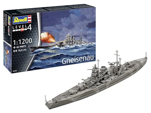 Revell 05181 Battleship Gneisenau 1:1200 Scale Unbuilt/Unpainted Plastic Model Kit Army Making, Moulded Colour, Mittel