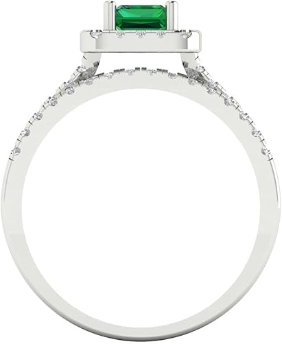 Miniatura 4 de Clara Pucci Juego de anillos de boda de 1,7 quilates con halo de corte esmeralda genuina de imitación de diseño Art Deco de oro blanco de 18 quilates