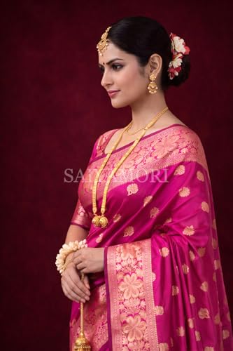 Image of Women's Soft Silk Style Jacquard Saree with Rich Zari Woven Border & Pallu | 5.6 Mtr Saree with 0.8 Mtr Unstitched Blouse