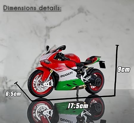 Image of Combo of 2 Ducati 1199 Superleggera Diecast Motorcycle Model, 1:12 Scale, Red-Green and Red-White, with Light and Sound, Ages 8-14
