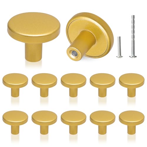 YSDMY 12 Piezas Tiradores Cajones,Pomos y Tiradores Vintage Tiradores Armarios 30mm Redonda Pomo Armario con dos Tornillos de Diferentes Tamaños, Pomos Armario para Muebles Armario (Oro)