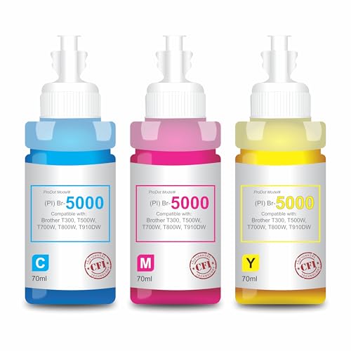Image of ProDot Br B5000 /B6000 Inkjet Ink Refill Compatible with Brother DCP- T300, T310, T500W, T510W, T700W, T710W, T800W, T810W, MFC-T910DW, T4000DW, T4500DW Ink Tank Printers (70 ml, C /M /Y)