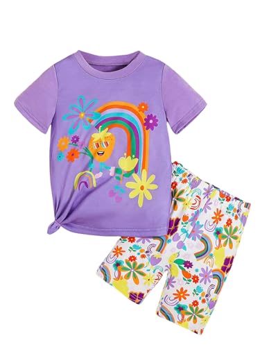 Image of Ayzozuy Kid Girl Clothes Shorts Set 2 Piece Outfits Summer Casual Short Sleeve Top and Shorts Set for Girls 4-7