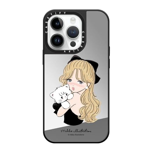 CASETiFY �~���[ iPhone 14 Pro �P�[�X [1.5m����̗����������N���A/MagSafe �ɑΉ�] - girl & mousse (black) - �V���o�[ (�u���b�N�o���p�[)