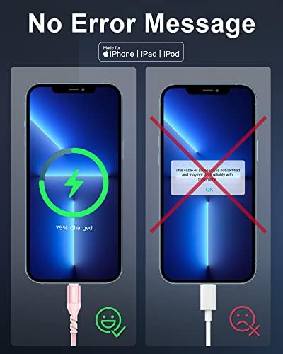 NINGKPOW iPhone Charger Cable [1M+2M 2Pack] MFi Certified Lightning Cable Long iPhone Charger Nylon Braided Fast Charging Cable Lead for iPhone 14 13 12 11 Pro Max Mini XR XS X 8 7 6s Plus SE - Pink